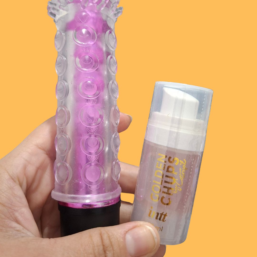 Kit Dupla Sensação - Vibrador 2 em 1 e Golden Chups Intt