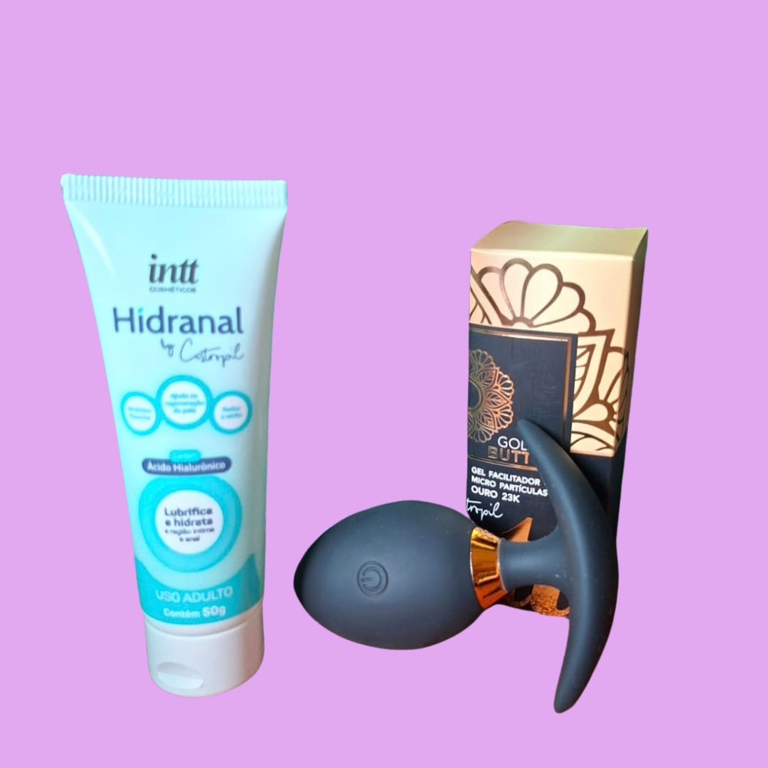 Kit Golden Sensation -  Plug Vibratório + Hidranal + Golden Button