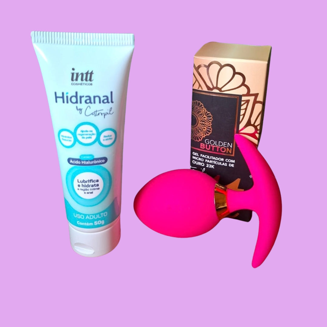 Kit Golden Sensation -  Plug Vibratório + Hidranal + Golden Button