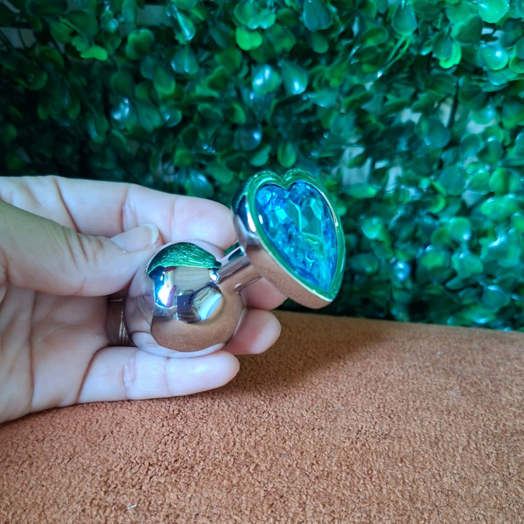 Plug Anal Coração M — Aço Inox | 8,2 cm - Cores Variadas