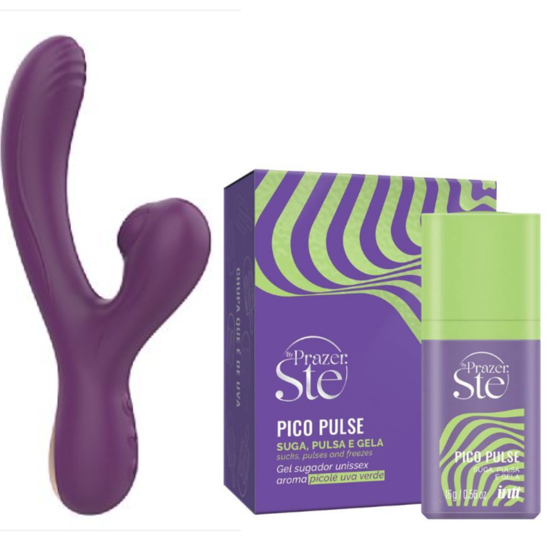 Kit Zaya Power | Vibrador Ponto G e Clitóris com Pulsação + Pico Pulse Uva Verde