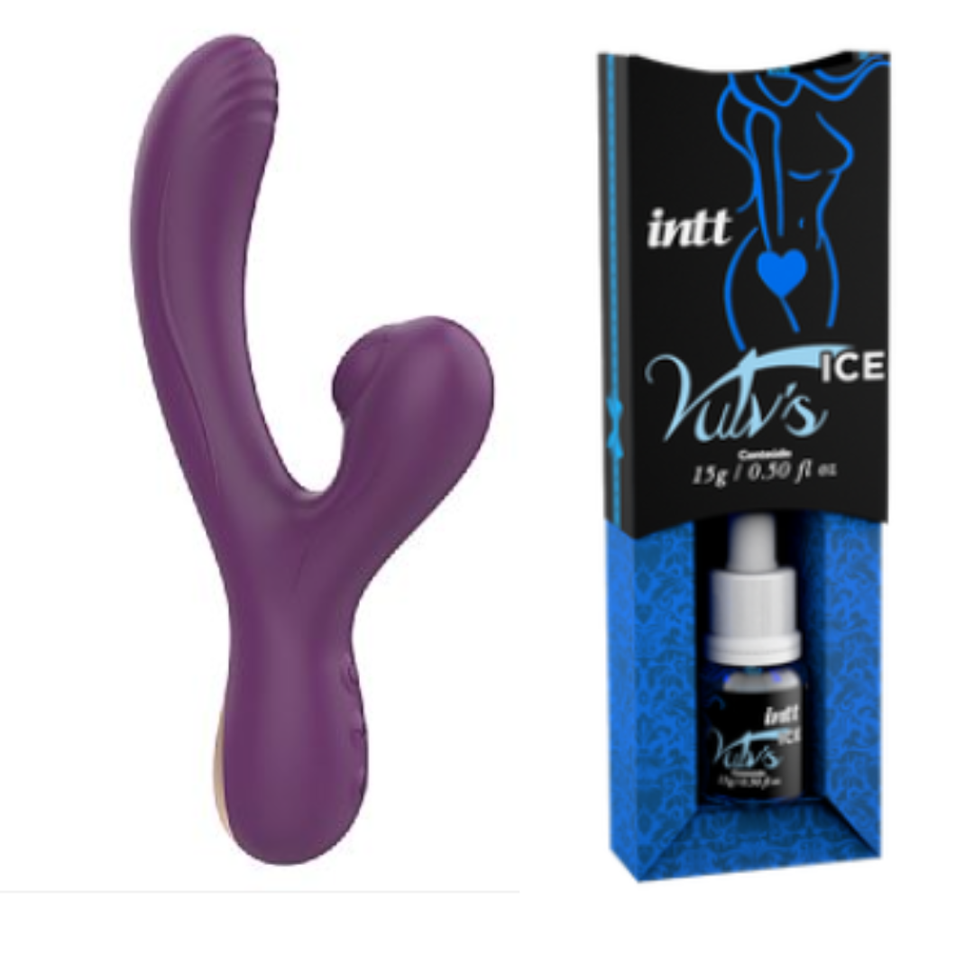 Kit Dual Sensação - Zaya  Vibrador Ponto G e Clitóris com Vibração e Pulsação + Vulv’s Ice 4 em 1