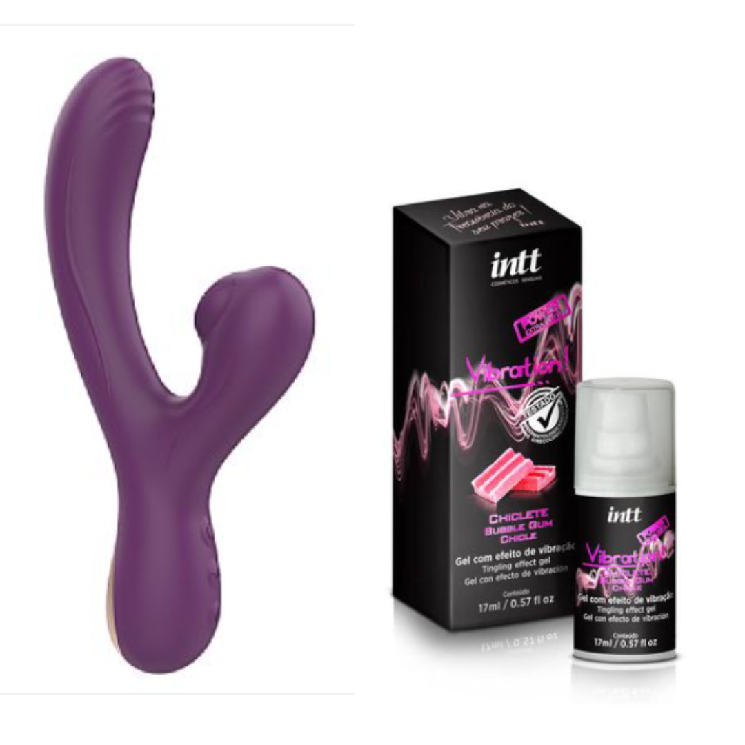 Kit Zaya - Vibrador de Ponto G e clitóris com Pulsação + Gel que vibra e pulsa com Jambu - Intt