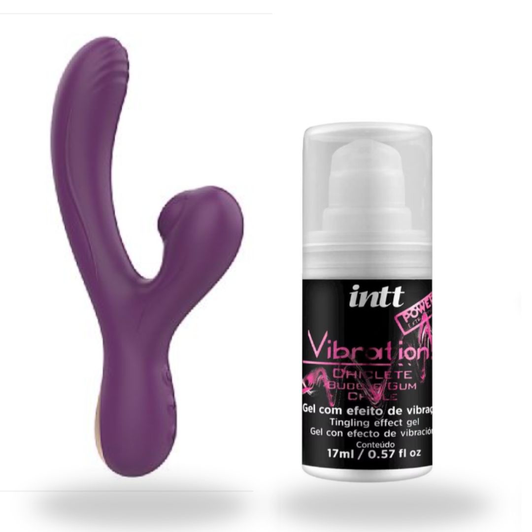Kit Zaya - Vibrador de Ponto G e clitóris com Pulsação + Gel que vibra e pulsa com Jambu - Intt