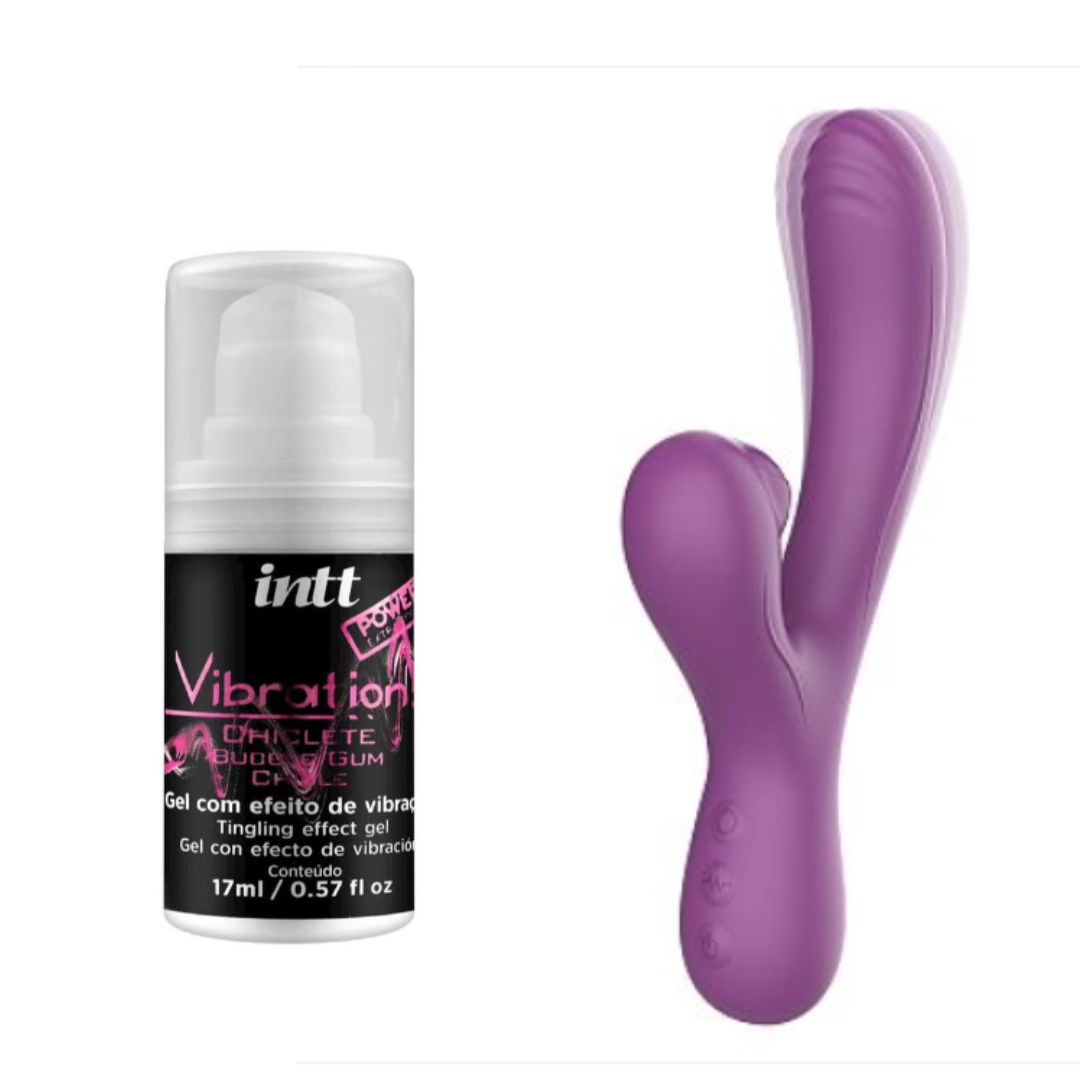 Kit Zaya - Vibrador de Ponto G e clitóris com Pulsação + Gel que vibra e pulsa com Jambu - Intt
