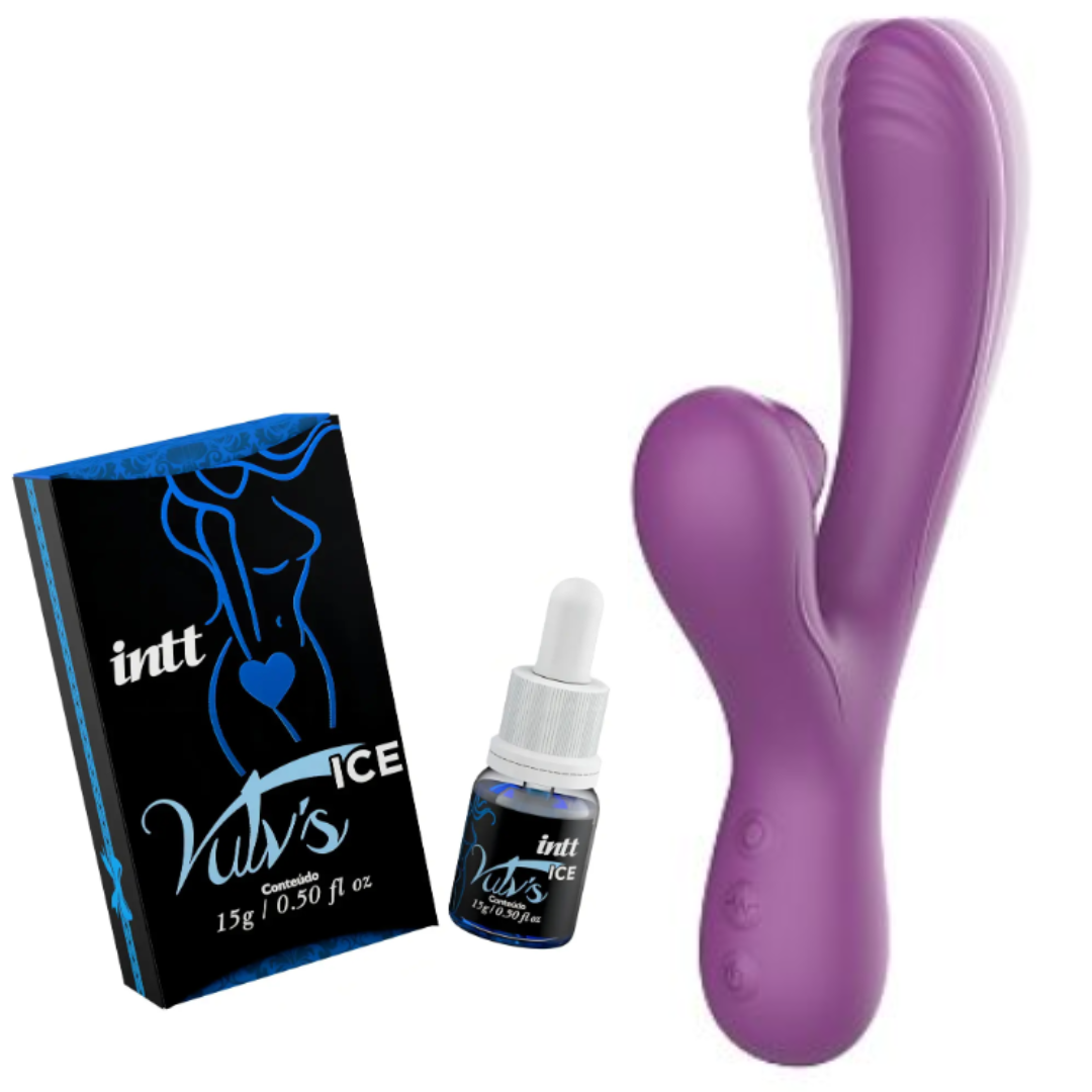 Kit Dual Sensação - Zaya  Vibrador Ponto G e Clitóris com Vibração e Pulsação + Vulv’s Ice 4 em 1